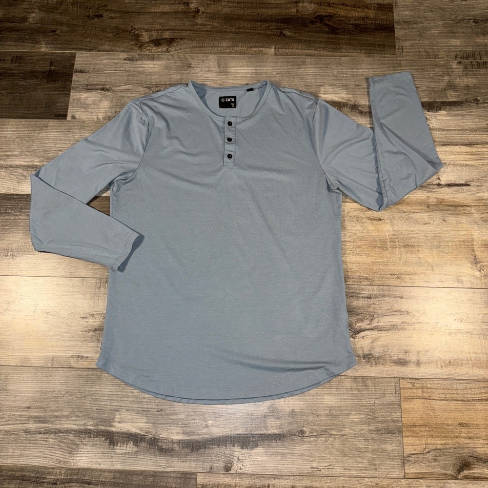 Cuts Clothing Henley Shirt‎ Long Sleeve Gray Trim Fit Mens XL Stretch Tee